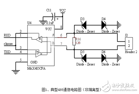 典型485通信电路图（非隔离型）