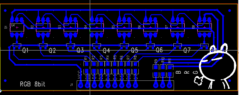 元件:5050rgb灯珠8颗 pnp三极管8个 单片机 电阻8个(470r-4.