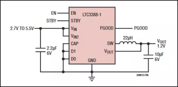 图 1:简便的 LTC3388-1 典型低压应用电路