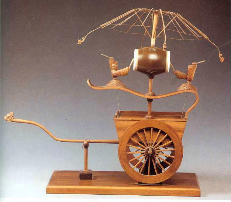 据王振铎考证,记里鼓车是东汉以后出现的,由汉代鼓车改装而成,车中装