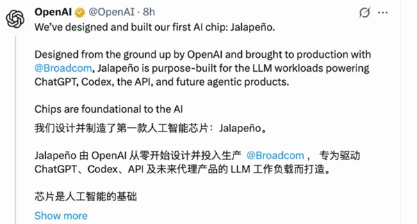 OpenAI發(fā)布首款自研AI芯片 取名墨西哥辣椒 從設(shè)計(jì)到流片僅9個(gè)月