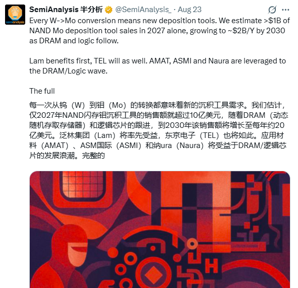 “钼”成300层+NAND必选项 机构:沉积设备迎10亿美元增量市场-电子工程专辑