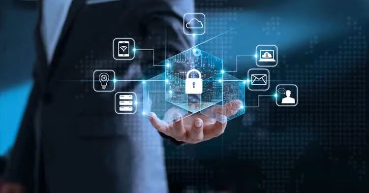 數據保護隱私概念。GDPR。歐盟。網絡安全網絡。商人保護其數據個人信息。虛擬接口藍色背景上的掛鎖圖標和互聯網技術網絡連接。