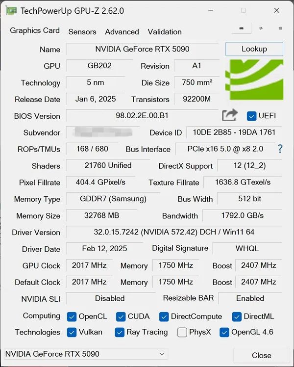 RTX 5090诡异一幕！莫名其妙丢了8个ROP光栅单元 性能损失最多10％