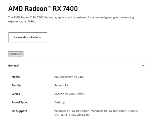 入門RDNA3顯卡迎新品！AMD悄然推出RX 7400：8GB顯存、55W功耗