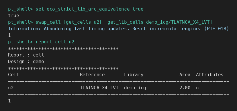swap_cell 強(qiáng)換成功，report_cell 確認(rèn) ref 已變?yōu)?X4
