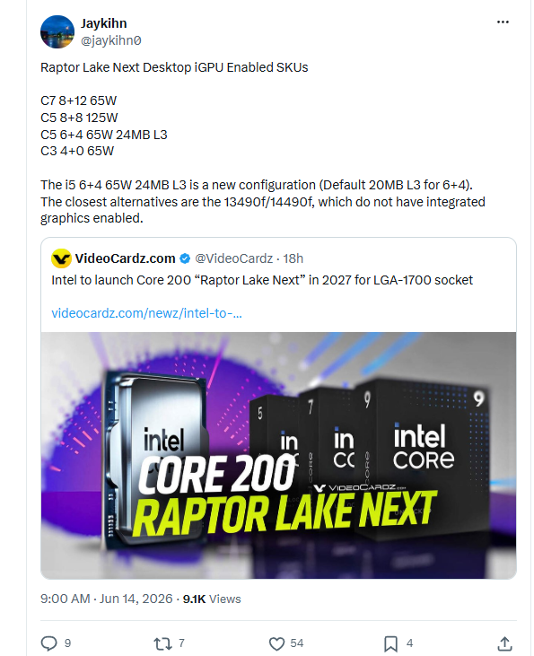 承認Core 200S慘敗！Intel將發布14代酷睿翻新版：回歸DDR4內存 插槽不變 主打性價比