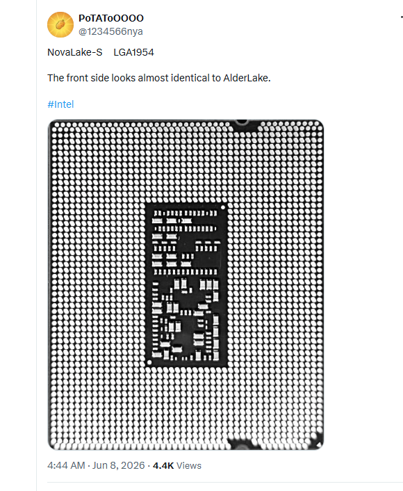 Intel新一代桌面CPU Nova Lake-S圖片曝光：全新LGA 1954接口 完全無法兼容現(xiàn)有主板