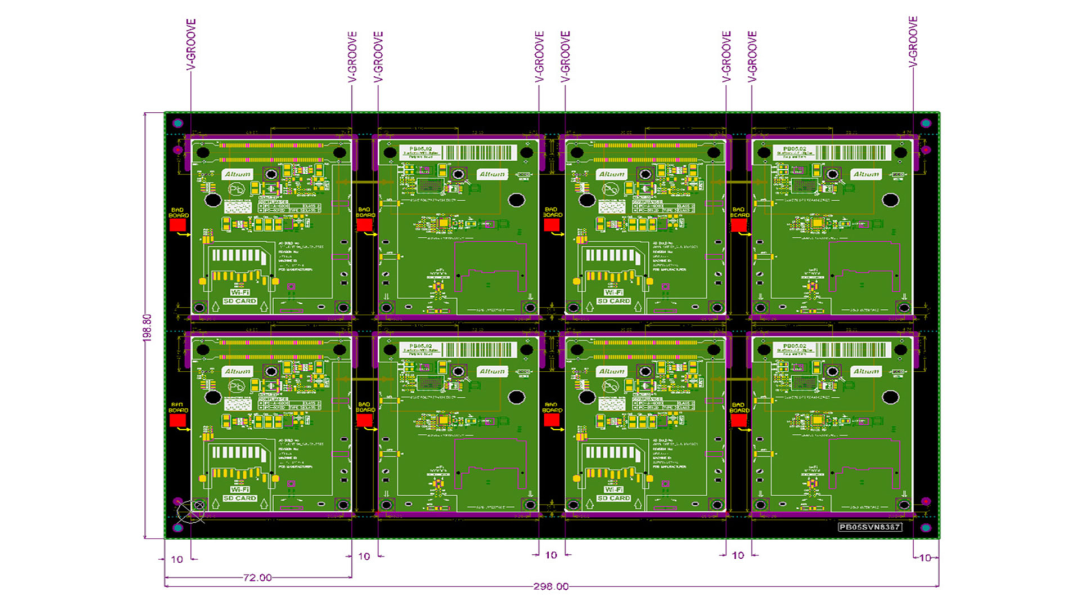 图5-24 PCB拼板设计布局与尺寸标注